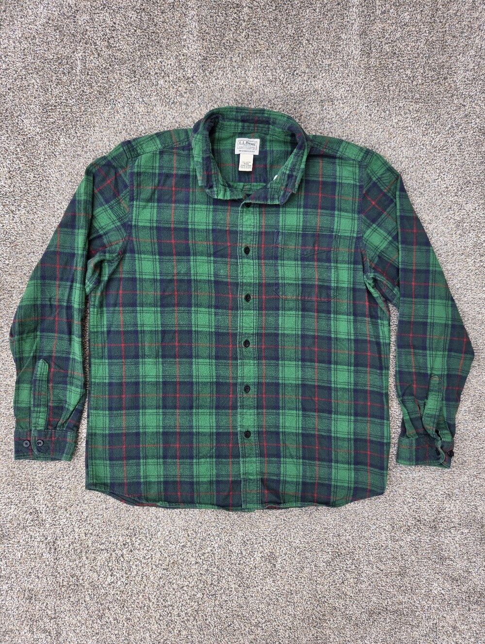 LL Bean Scotch Plaid Flannel Trad Fit Tartan Button Front Classic Shirt M Green